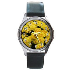 Yellow Roses Round Metal Watch by Sparkle