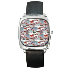 Golden Fishes Square Metal Watch