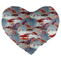 Golden Fishes Large 19  Premium Heart Shape Cushions