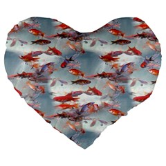 Golden Fishes Large 19  Premium Flano Heart Shape Cushions