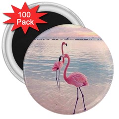 Flamingos Beach 3  Magnets (100 Pack) by Sparkle