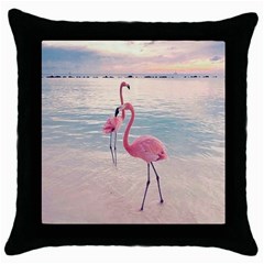 Flamingos Beach Throw Pillow Case (black) by Sparkle