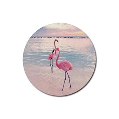 Flamingos Beach Rubber Round Coaster (4 Pack)  by Sparkle