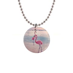 Flamingos Beach 1  Button Necklace by Sparkle