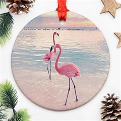 Flamingos Beach Round Ornament (two Sides) by Sparkle