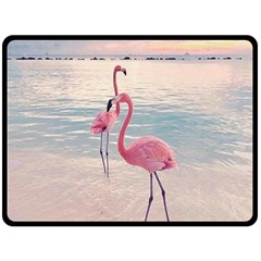 Flamingos Beach Fleece Blanket (large)  by Sparkle