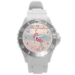 Flamingos Beach Round Plastic Sport Watch (l) by Sparkle