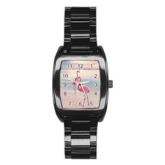 Flamingos Beach Stainless Steel Barrel Watch by Sparkle