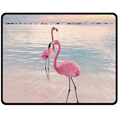 Flamingos Beach Double Sided Fleece Blanket (medium)  by Sparkle