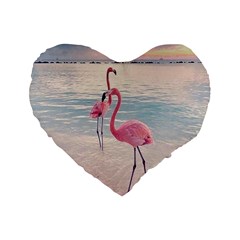 Flamingos Beach Standard 16  Premium Flano Heart Shape Cushions by Sparkle