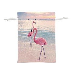 Flamingos Beach Lightweight Drawstring Pouch (l) by Sparkle