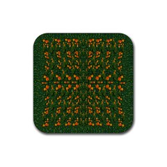 Sakura Tulips Giving Fruit In The Festive Temple Forest Rubber Coaster (square)  by pepitasart