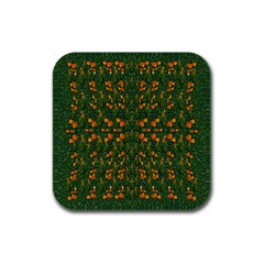 Sakura Tulips Giving Fruit In The Festive Temple Forest Rubber Square Coaster (4 Pack)  by pepitasart