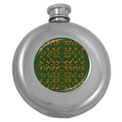 Sakura Tulips Giving Fruit In The Festive Temple Forest Round Hip Flask (5 Oz) by pepitasart