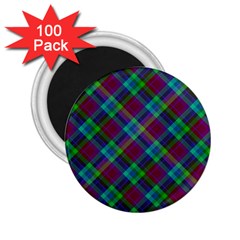 Purple, Green Tartan, Retro Buffalo Plaid Pattern, Classic Tiled Theme 2 25  Magnets (100 Pack)  by Casemiro