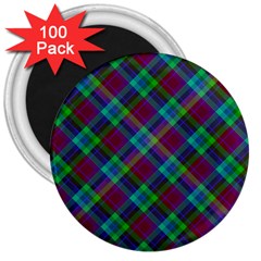 Purple, Green Tartan, Retro Buffalo Plaid Pattern, Classic Tiled Theme 3  Magnets (100 Pack) by Casemiro