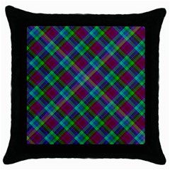 Purple, Green Tartan, Retro Buffalo Plaid Pattern, Classic Tiled Theme Throw Pillow Case (black) by Casemiro