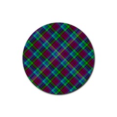 Purple, Green Tartan, Retro Buffalo Plaid Pattern, Classic Tiled Theme Rubber Coaster (round)  by Casemiro