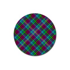 Purple, Green Tartan, Retro Buffalo Plaid Pattern, Classic Tiled Theme Magnet 3  (round) by Casemiro