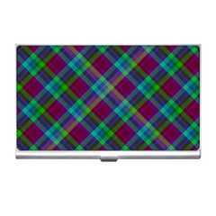 Purple, Green Tartan, Retro Buffalo Plaid Pattern, Classic Tiled Theme Business Card Holder by Casemiro