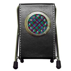 Purple, Green Tartan, Retro Buffalo Plaid Pattern, Classic Tiled Theme Pen Holder Desk Clock by Casemiro