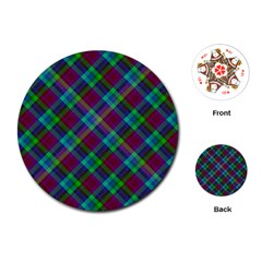 Purple, Green Tartan, Retro Buffalo Plaid Pattern, Classic Tiled Theme Playing Cards Single Design (round) by Casemiro