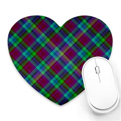 Purple, Green Tartan, Retro Buffalo Plaid Pattern, Classic Tiled Theme Heart Mousepads by Casemiro