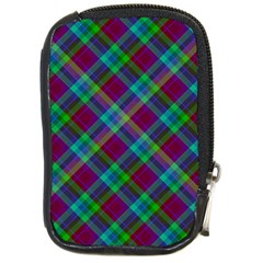 Purple, Green Tartan, Retro Buffalo Plaid Pattern, Classic Tiled Theme Compact Camera Leather Case by Casemiro