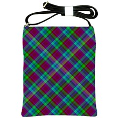 Purple, Green Tartan, Retro Buffalo Plaid Pattern, Classic Tiled Theme Shoulder Sling Bag by Casemiro