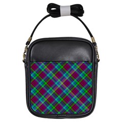 Purple, Green Tartan, Retro Buffalo Plaid Pattern, Classic Tiled Theme Girls Sling Bag by Casemiro