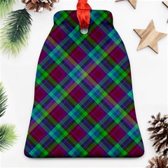 Purple, Green Tartan, Retro Buffalo Plaid Pattern, Classic Tiled Theme Ornament (bell) by Casemiro