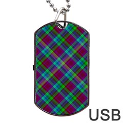 Purple, Green Tartan, Retro Buffalo Plaid Pattern, Classic Tiled Theme Dog Tag Usb Flash (two Sides) by Casemiro