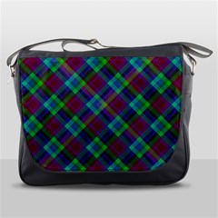 Purple, Green Tartan, Retro Buffalo Plaid Pattern, Classic Tiled Theme Messenger Bag by Casemiro