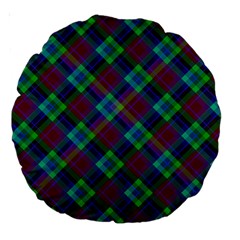 Purple, Green Tartan, Retro Buffalo Plaid Pattern, Classic Tiled Theme Large 18  Premium Round Cushions by Casemiro