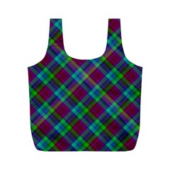 Purple, Green Tartan, Retro Buffalo Plaid Pattern, Classic Tiled Theme Full Print Recycle Bag (m) by Casemiro