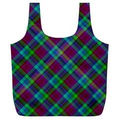 Purple, Green Tartan, Retro Buffalo Plaid Pattern, Classic Tiled Theme Full Print Recycle Bag (xl) by Casemiro