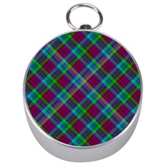 Purple, Green Tartan, Retro Buffalo Plaid Pattern, Classic Tiled Theme Silver Compasses by Casemiro