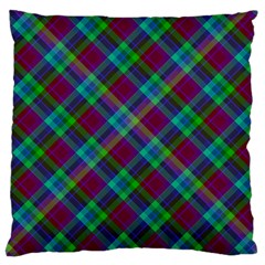 Purple, Green Tartan, Retro Buffalo Plaid Pattern, Classic Tiled Theme Large Flano Cushion Case (one Side)