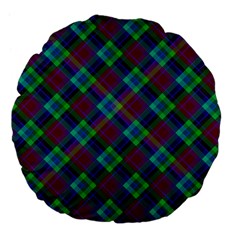 Purple, Green Tartan, Retro Buffalo Plaid Pattern, Classic Tiled Theme Large 18  Premium Flano Round Cushions by Casemiro