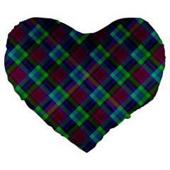 Purple, Green Tartan, Retro Buffalo Plaid Pattern, Classic Tiled Theme Large 19  Premium Flano Heart Shape Cushions by Casemiro