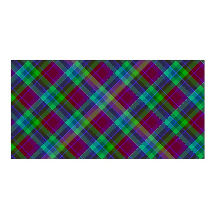 Purple, green tartan, retro buffalo plaid pattern, classic tiled theme Satin Shawl