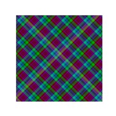 Purple, Green Tartan, Retro Buffalo Plaid Pattern, Classic Tiled Theme Small Satin Scarf (square) by Casemiro