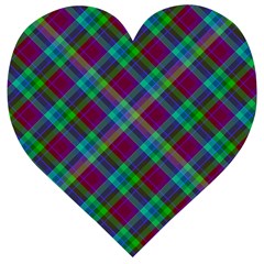 Purple, Green Tartan, Retro Buffalo Plaid Pattern, Classic Tiled Theme Wooden Puzzle Heart by Casemiro