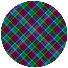 Purple, Green Tartan, Retro Buffalo Plaid Pattern, Classic Tiled Theme Wooden Puzzle Round by Casemiro