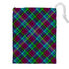 Purple, Green Tartan, Retro Buffalo Plaid Pattern, Classic Tiled Theme Drawstring Pouch (5xl)