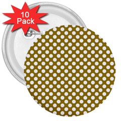 Gold Polka Dots Patterm, Retro Style Dotted Pattern, Classic White Circles 3  Buttons (10 Pack)  by Casemiro