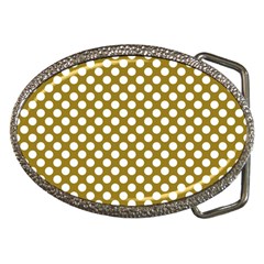 Gold Polka Dots Patterm, Retro Style Dotted Pattern, Classic White Circles Belt Buckles by Casemiro