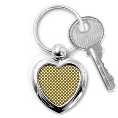 Gold Polka Dots Patterm, Retro Style Dotted Pattern, Classic White Circles Key Chain (heart) by Casemiro