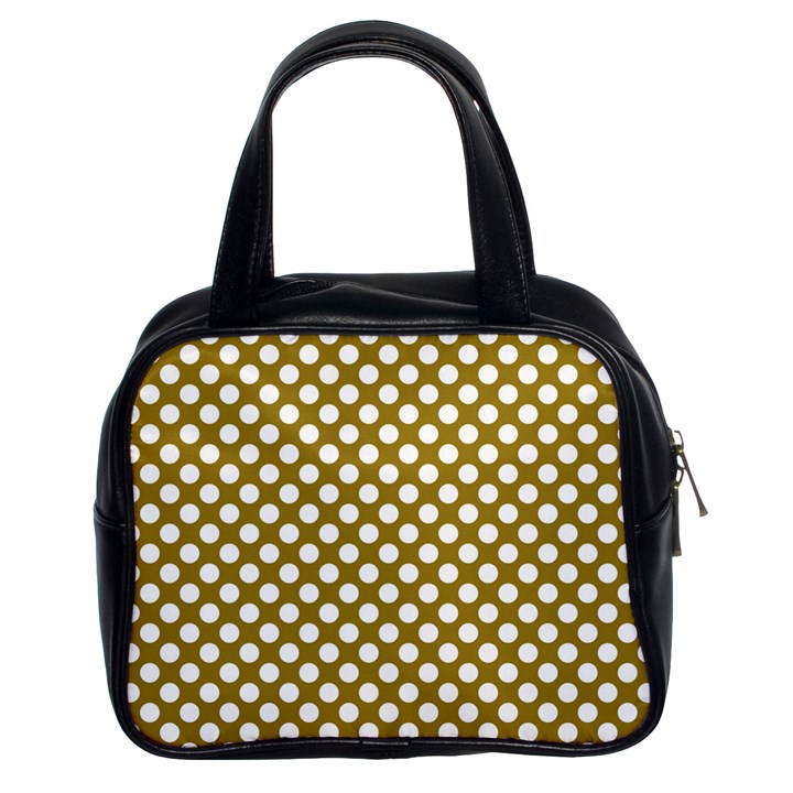 Gold polka dots patterm, retro style dotted pattern, classic white circles Classic Handbag (Two Sides)