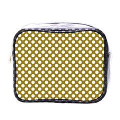 Gold Polka Dots Patterm, Retro Style Dotted Pattern, Classic White Circles Mini Toiletries Bag (one Side) by Casemiro